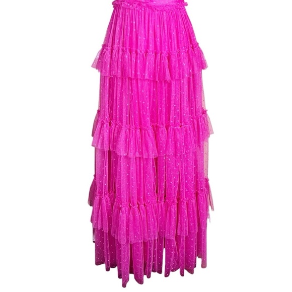 Maxi Dress Size XXS Pink Tulle Whimsical Fairy Princess Prom Formal Star Print - Picture 6 of 11